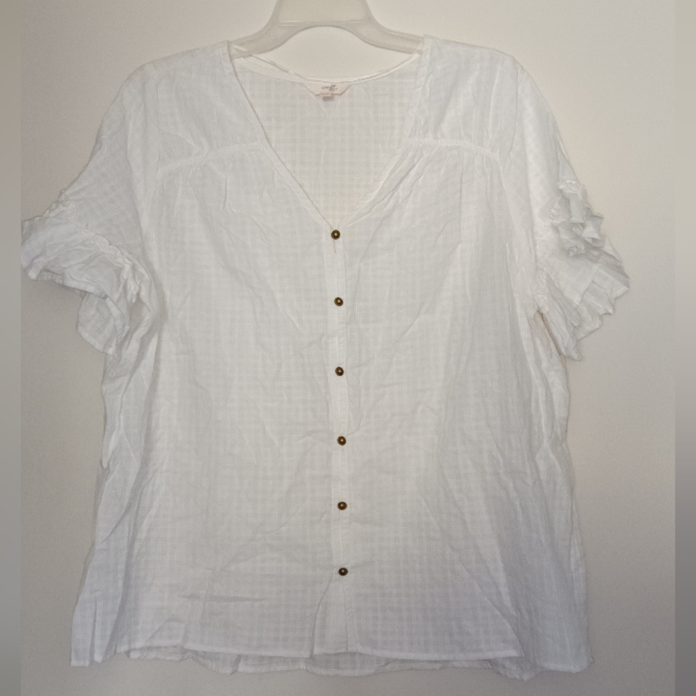Terra & Sky White Button Down Blouse Relaxed Fit
